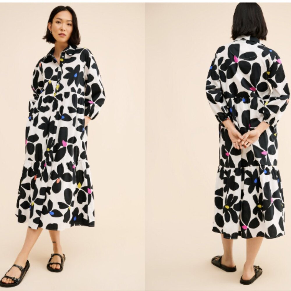 Anthopologie: Maeve Bettina Tiered Shirt Dress - Floral